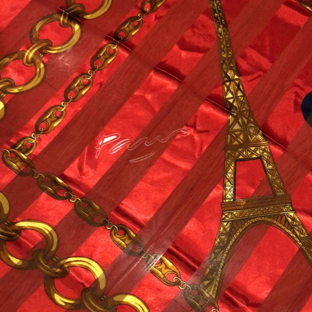 From Paris with Love Large Silky Square Scarf. Eiffel Tower, Heart, Chains - Picture 9 of 15
